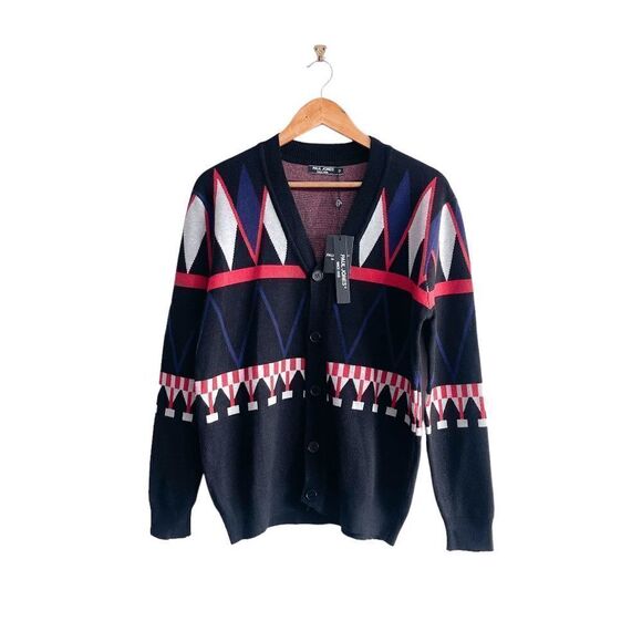 Paul Jones Mens Sweater Cardigan Button Down Tribal Medium - Picture 1 of 7